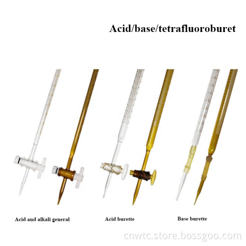 High Boro3.3 Glass Laboratory Burets in Various Capacities: 25ml, 50ml, 100ml, 250ml - For Acid and Alkaline Solutions